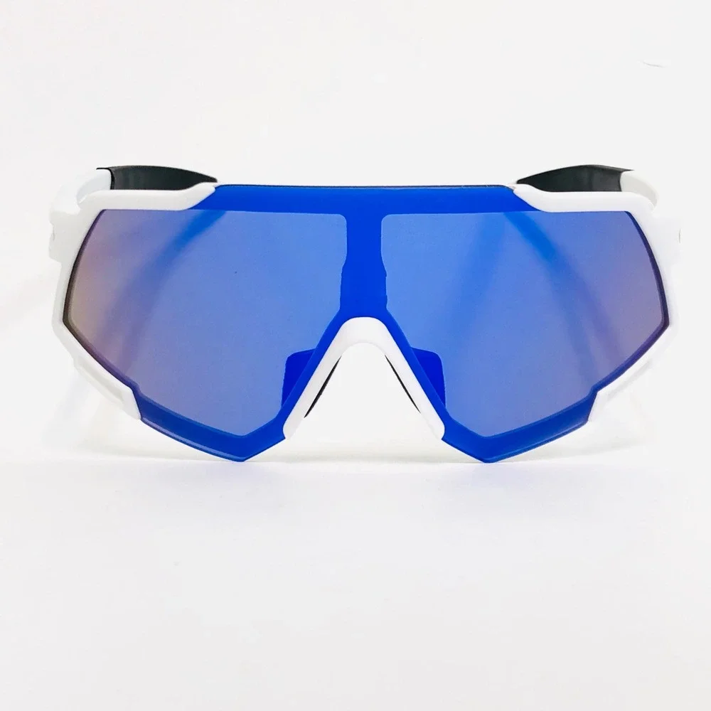 WHEEL UP Sports Sunglasses White Blue Mirrored Lens Cycling Riding UV Protection